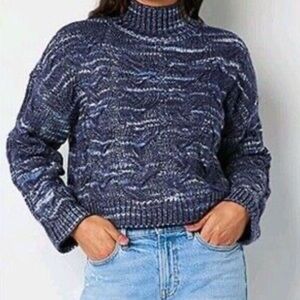 NWT a.n.a Womens Mock Neck Long Sleeve Cable Knit Pullover Sweater Blue Size XL